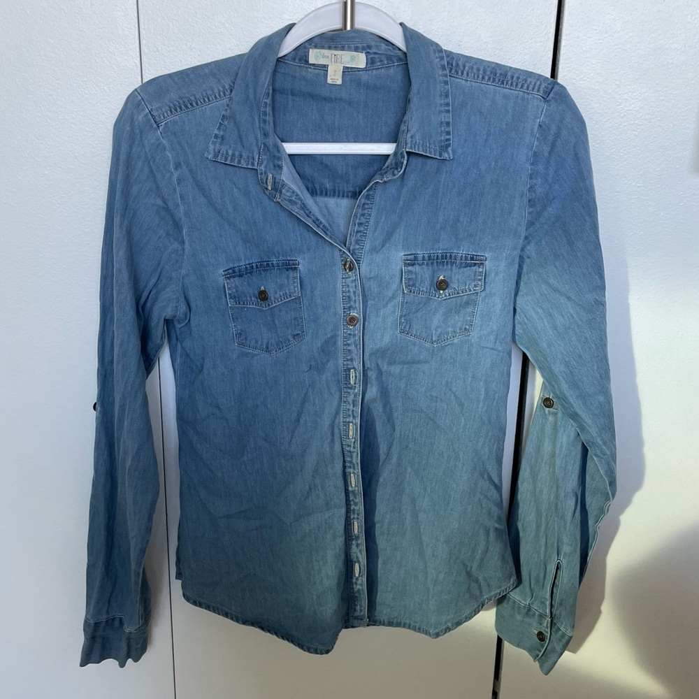 Denim Long Sleeve Button Up Shirt size S